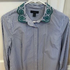 J.crew striped button down with embroidered collar